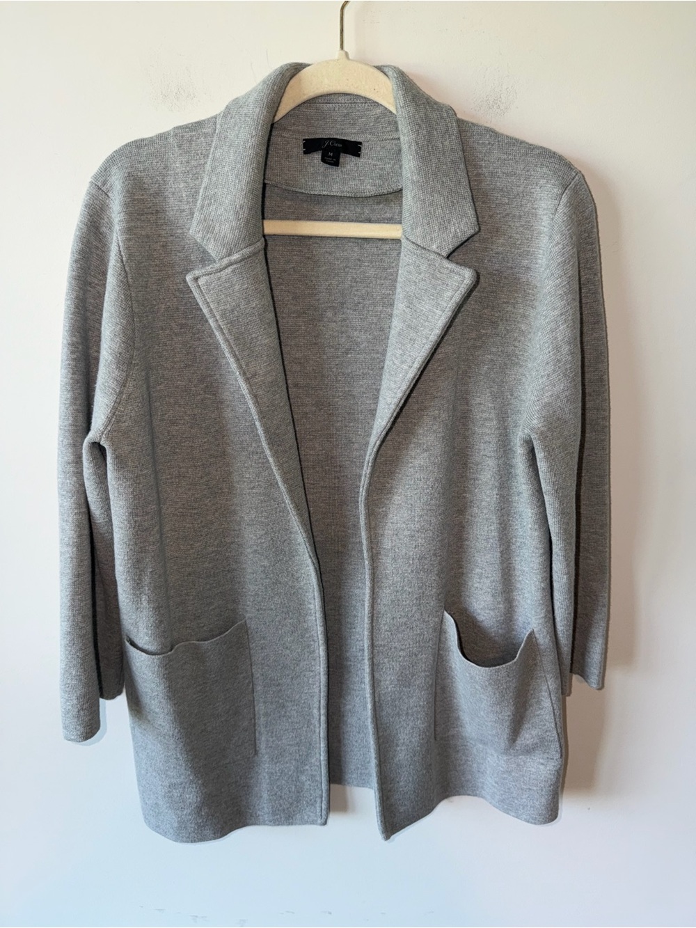 J.Crew Sophie Open Front Sweater Blazer in Heather Gray Cotton Wool